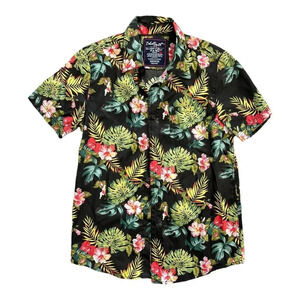 Black Smith Black Tropical Hawaiian Button Down Shirt M